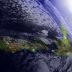 Image of New Zealand from space with the sun in the northeast